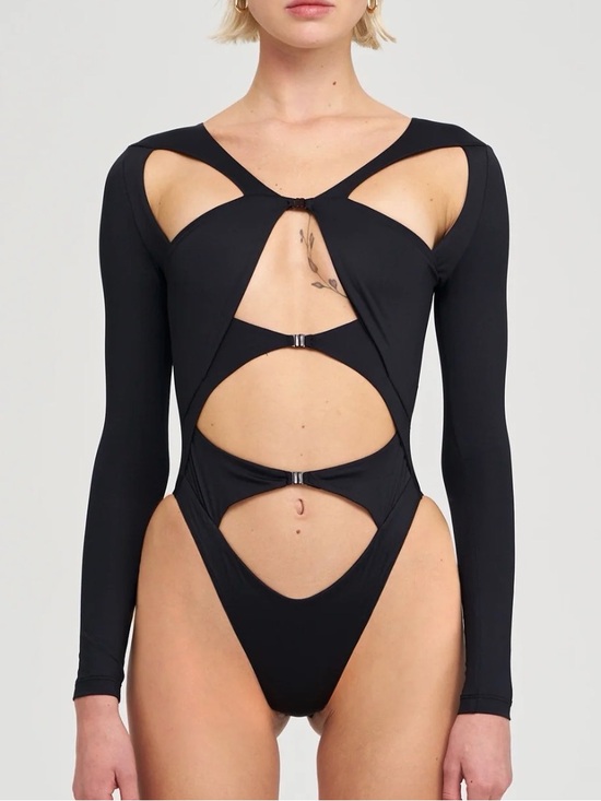 IAMNOTBASIC Tops - IAMNOTBASIC Long-Sleeve Cutout Bodysuit in Black